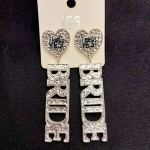 NEW "BRIDE" Silver Glitter Acrylic 3in Long Dangle Earrings